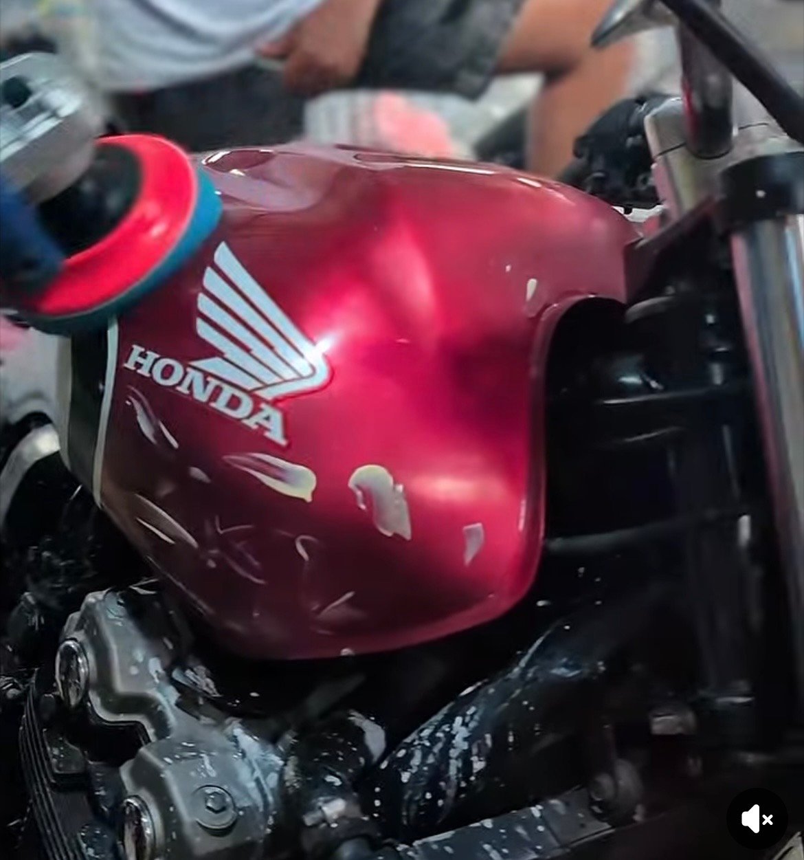 Motorcycle paint polishing in progress